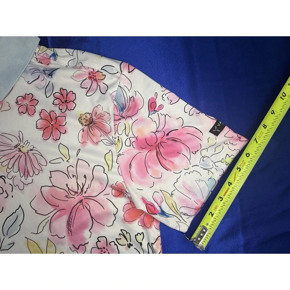 Yatta Golf Polo Men's Small Shirt Watercolor Floral Flowers Stretch UV Colorful